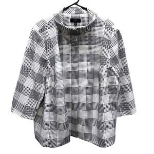 Talbots Woman Black & White Grid Pattern Zip Up Jacket Blazer NEW Size 24W